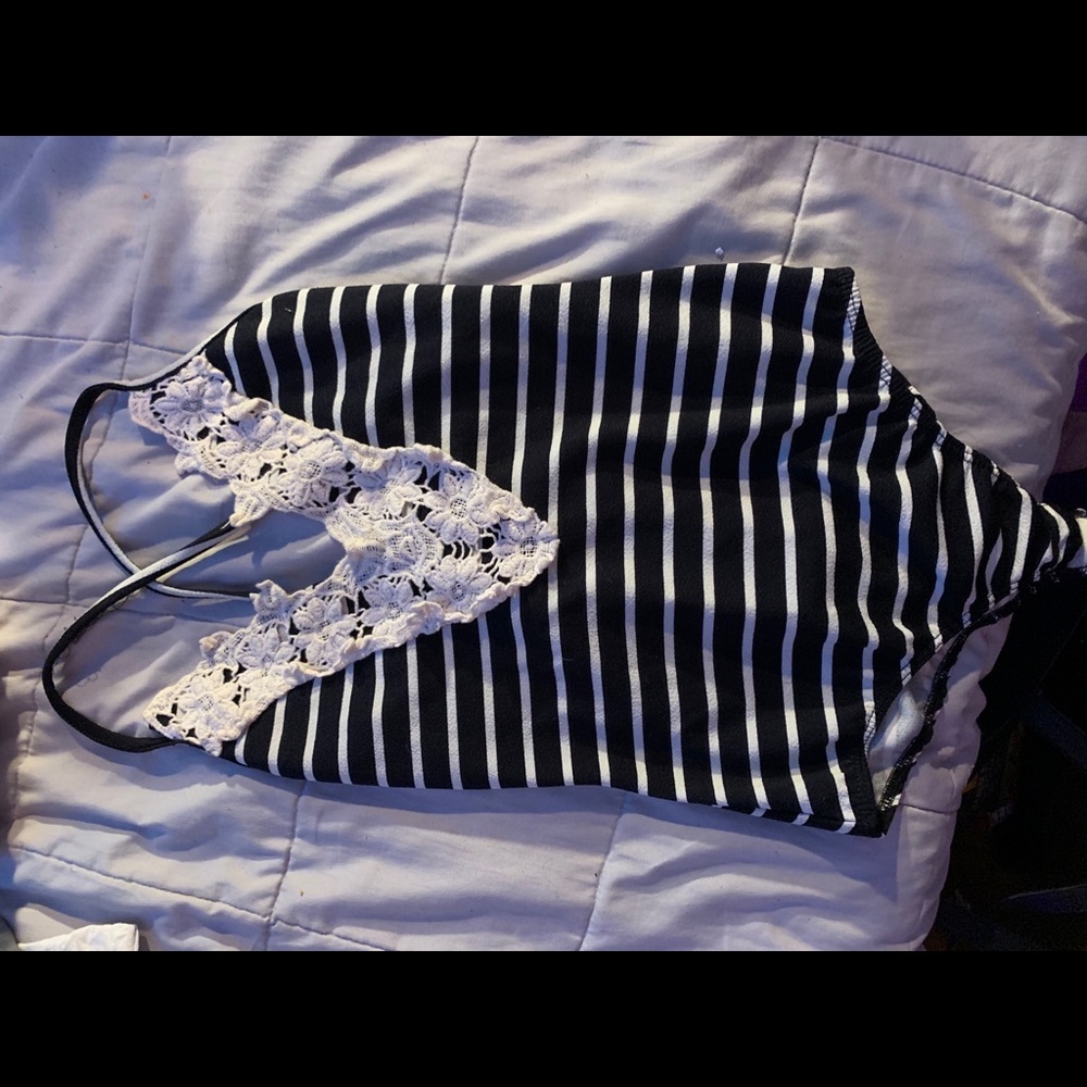 Small striped deep v body suit